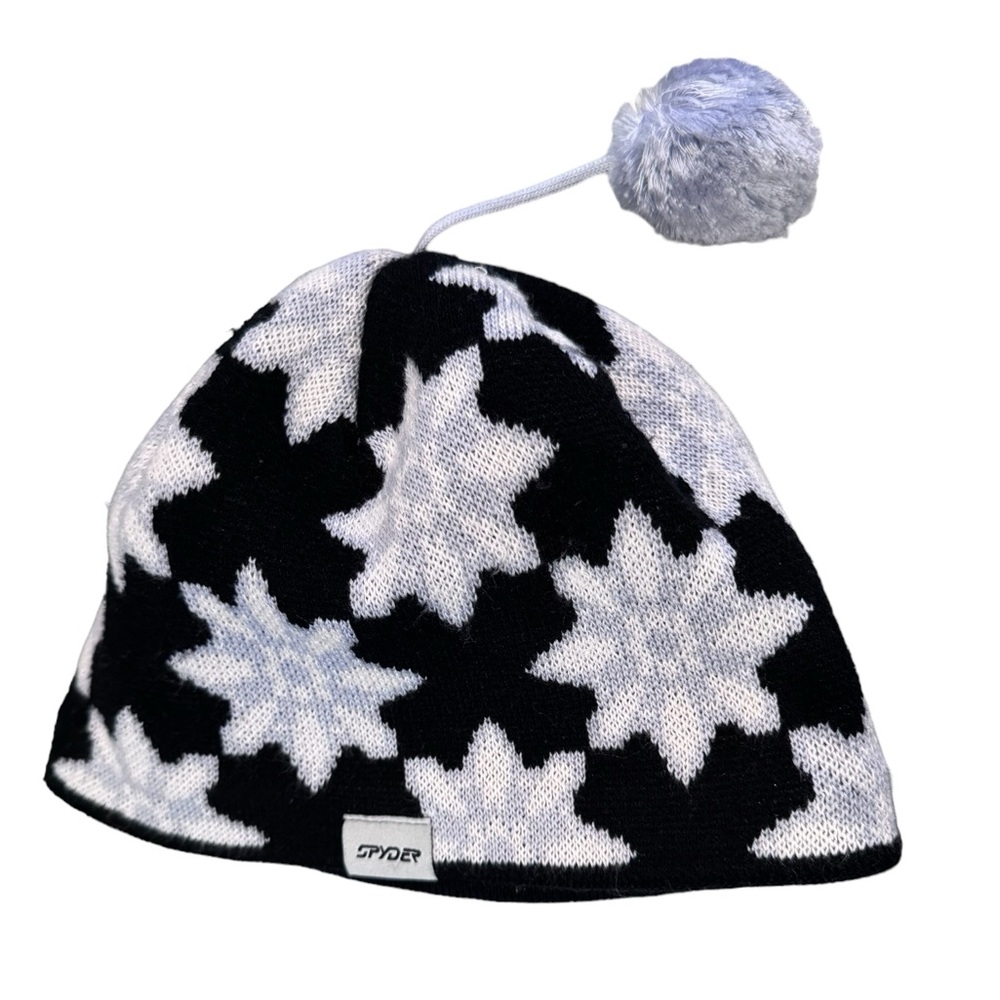 Spyder Beanie Snowflake Pom Hat Black/Baby Blue